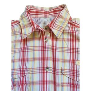 PFG Woman’s Shirt Large Long Sleeve Pink Plaid Cotton